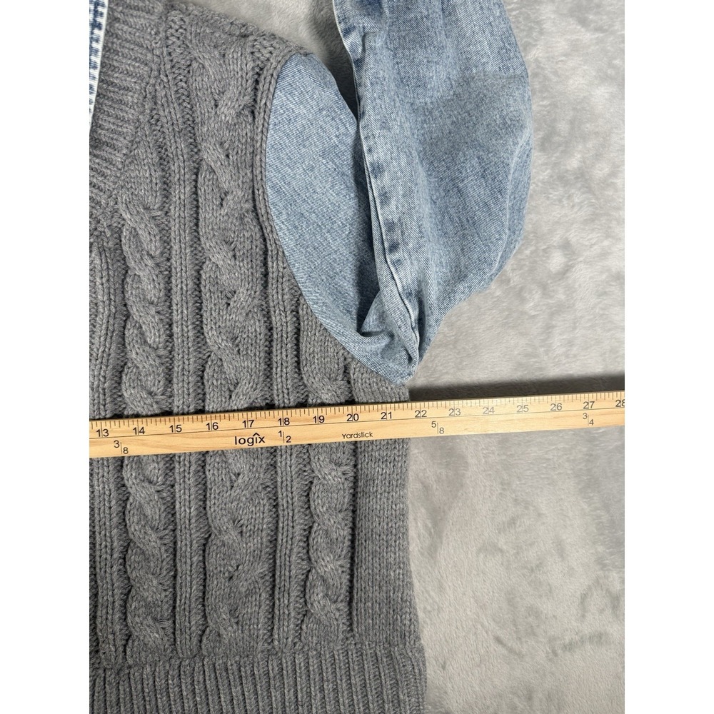 Altar'd State Layered Sweater Denim Shirt Women's Medium Cable Knit 2 Fer Top - Picture 6 of 10
